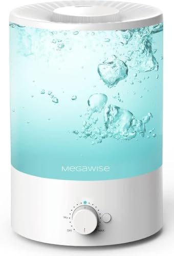 MegaWise Healthy Top-Refill Cool Mist Humidifiers for Bedroom, 24dB Ultrasonic Air Vaporizer with Water Filter for Baby [PP Material], Colorful Night Light,1 Gal Essential Oil Diffuser, Auto Shut Off (2fitlersVersion)