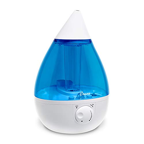 Crane Drop Ultrasonic Cool Mist Air Humidifier for Plants Home Bedroom Baby Nursery and Office, Filter Free, 500 Sq Ft Coverage, Blue & White, 1 Gallon