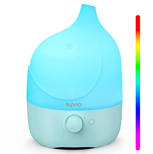 Syvio Humidifiers for Bedroom Baby, Dolphin-Shaped 7-Color Night Light Cool Mist Humidifiers for Nursery, Kid, office, Filterless, Variable Mist, Whisper-Quiet, Lasts 15-45 Hours, BPA Free, 1.8L, Blue