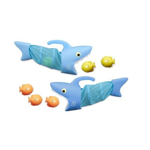 Melissa & Doug Sunny Patch Spark Shark Fish Hunt Pool Game With 2 Nets and 6 Fish to Catch For 8 years