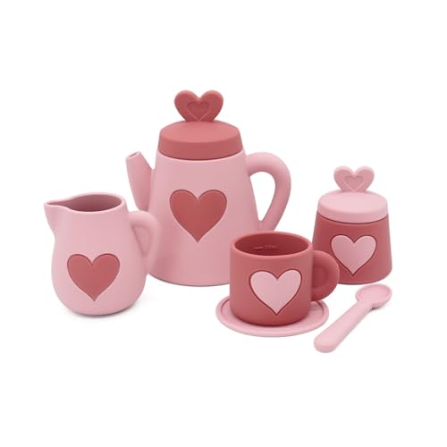 BABY REMEMBER Baby Tea Set Tea Party Set for Kids Food Grade Silicone Tea Set Teapot Cups Kitchen Accessories Toy for Little Boys and Girls (Pink)