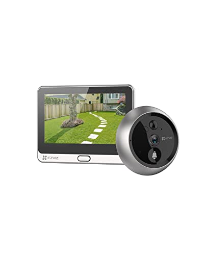 EZVIZ 1080P Video Door Viewer Peephole Camera with 4.3' Color Screen Display, Built in Chime, Rechargable Battery, APP Viewing, Two-Way Talk, PIR Motion Detection, Metal Housing, Cloud/SD (DP2C)