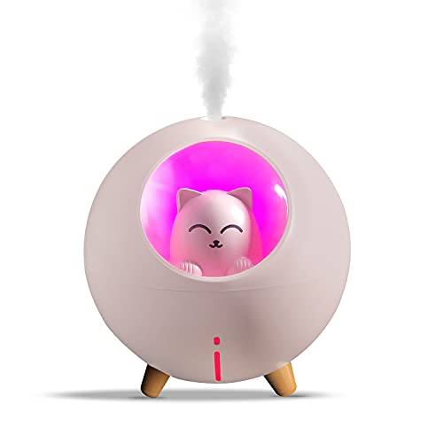 Upgraded Ultrasonic Ultra-Quiet 220ml USB Cute Cool Mist Mini Humidifier, for Kids Baby Nursery Bedroom, 7-Color Lights 2 Mist Mode Auto Shutoff Whisper Silent Small Humidifier (Small, Pink)