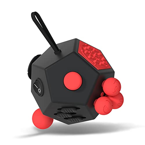 Fidget Dodecagon –Easter Basket Stuffers 12 Side Fidget Toy Cube Relieves Stress and Anxiety Anti Depression Cube for Children and Adults with ADHD ADD OCD Autism (A4 Black red)