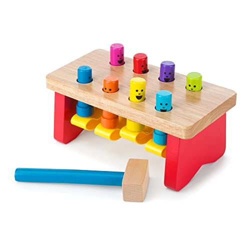Melissa & Doug Deluxe Pounding Bench Wooden Toy With Mallet - STEAM Toy, Pounding Bench Toddler Toy