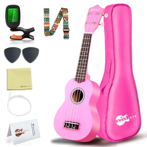 Everjoys Soprano Ukulele Beginner Pack-21 Inch w/Free Online Lesson Gig Bag Fast Learn Songbook Digital Tuner Pick All in One Kit*