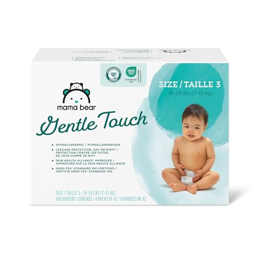 Amazon Brand - Mama Bear Gentle Touch Diapers, Hypoallergenic, Size 3, 168 Count (4 packs of 42), White