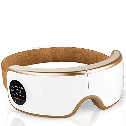 SereneLife Smart Eye Massager with Heat and Compression, Vibration, Music, Wireless Heated Mask for Migraines and Stress Therapy (Legacy Gold)