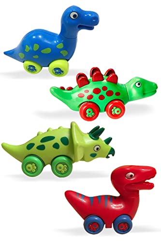 3 Bees and Me Dinosaur Car Toys for Toddlers | Dinosaurs with Wheels 4-in-1 Pack, Fun Party Toy, Play Set for Kids | Birthday Gift for Boys and Girls