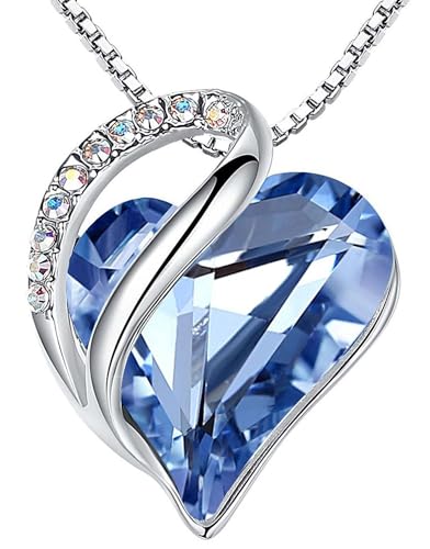 Leafael Necklaces for Women, Infinity Love Birthstone Heart Pendant with Light Sapphire Blue Crystal for March December, Birthday Jewelry Gifts for Her, Mom, and Wife, Silver Plated, 18 + 2 inch Chain*