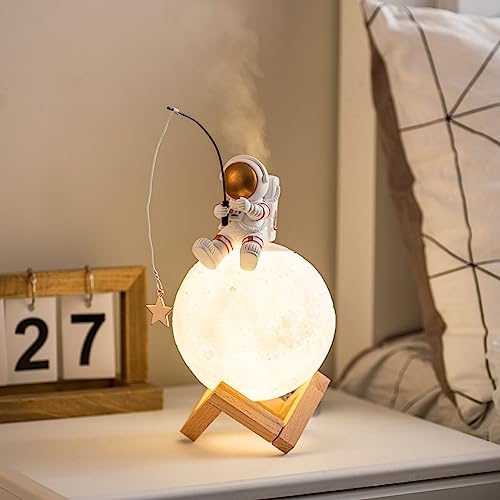 Astronaut Moon Lamp Humidifier Cute Cool Mist USB Humidifier 3 Colors Light Changing, Aroma Diffuser for Living Room Bedroom Office Kids Room