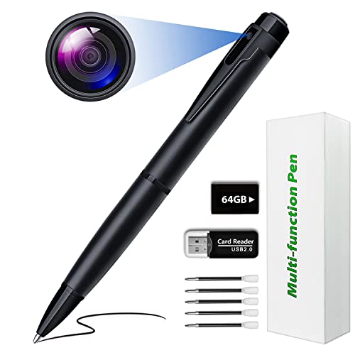 64GB Spy Camera Pen, Hidden Camera Full HD 1080P Mini Spy Pen Camera Camcorder with Photo Taking,Nanny Cam Hidden Camera, Small Hidden Camera with Motion Detection for Business Meeting [2023 Version]