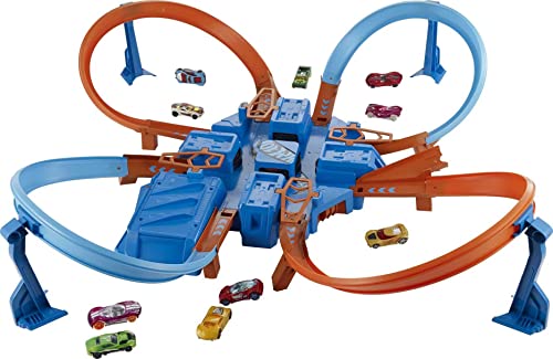 Hot Wheels Track Set with 1:64 Scale Toy Car, 4 Intersections for Crashing, Powered by a Motorized Booster, Criss-Cross Crash Track​​​​
