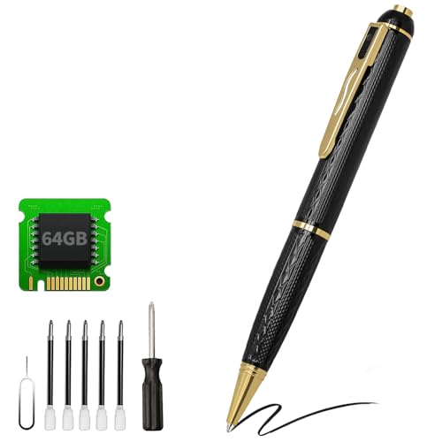 64G Hidden Camera, Mini Camera Pen, 1080P FHD Pen Camera, Nanny Cam with 300 minutes Battery Life, Rechargeable Camera Pen, Small Pocket Cam, Body Camera with Loop Recording, One Button Operation