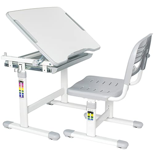 VIVO Gray Height Adjustable Childrens Desk and Chair Set | Kids Interactive Workstation