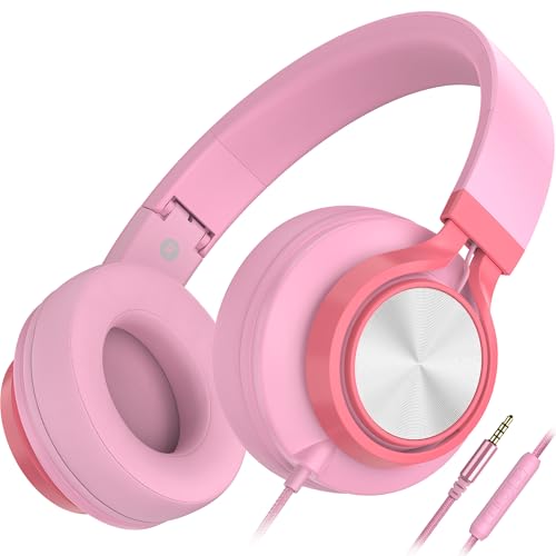 AILIHEN C8 Girls Headphones, On-Ear Headphones Wired with Microphone and Volume Control Foldable Corded Stereo 3.5mm Headset for Girls School Chromebook Laptop Computer PC Tablets Travel (Pink)*