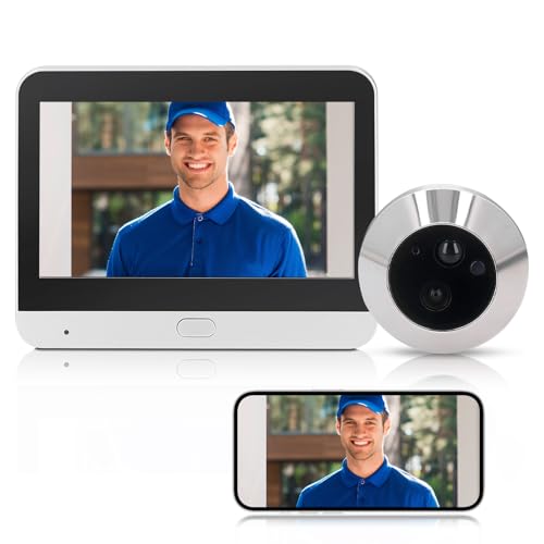 Video Peephole Door Camera, 1080P HD Video Doorbell Camera, Door Peephole Camera for Apartment Door 4.3'' Color Screen, Doorbell Camera with Smart App Compatible (White)