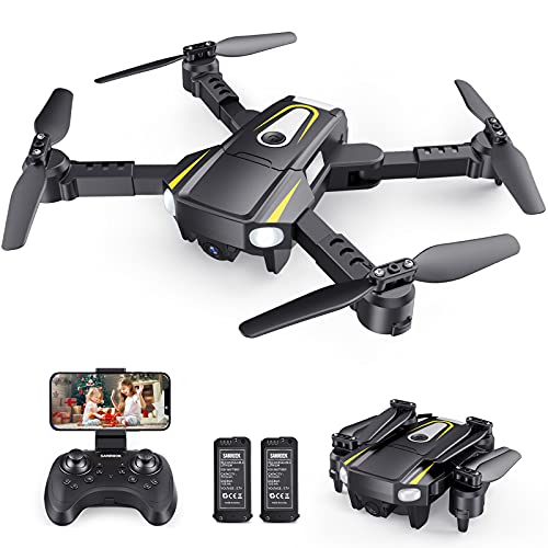 SANROCK H859 Drone with 1080P HD Camera for Adults Kids Beginners, Foldable Mini Drones Toys Gifts WiFi FPV RC Quadcopters with Voice Control, Gesture Control, Circle Fly, 3D Flip, 2 Batteries