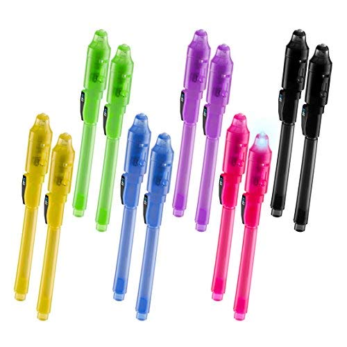 SyPen Invisible Disappearing Ink Pen Marker Secret spy Message Writer with UV Light 12 PC's Fun Activity Entertainment for Kid Party Favors Ideas Gifts and Christmas Stock Stuffers (12 Pack)