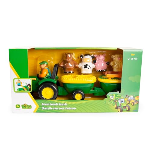 John Deere Animal Sounds Hayride Musical Tractor Toy - Musical Hayride and Farm Animal Toddler Toys - Includes Farmer Figure, Tractor, and 4 Farm Animals - Ages 18 Months and Up