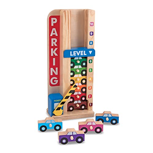 Melissa & Doug Stack & Count Wooden Parking Garage With 10 Cars