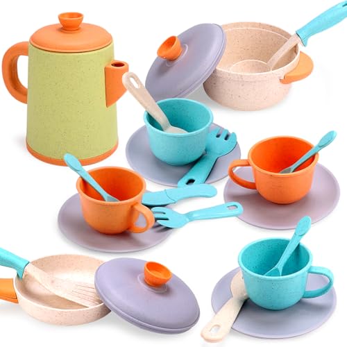 Qizebaby Play Kitchen Accessories, Pretend Play Kids Kitchen Playset Toys with Cookware Pots and Pans, Cooking Utensils, Afternoon Tea Toy Play Sets, Toys Gift for 3 4 5 Years Old Toddlers Girls Boys