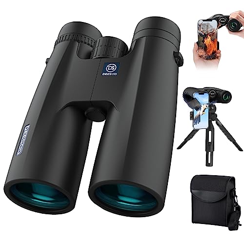 Deesoo 12x50 Binoculars for Adults - High Powered HD Binoculars with Phone Adapter and Tripod - Large View Binoculars for Bird Watching Hunting Stargazing Travel Cruise Ship Sports