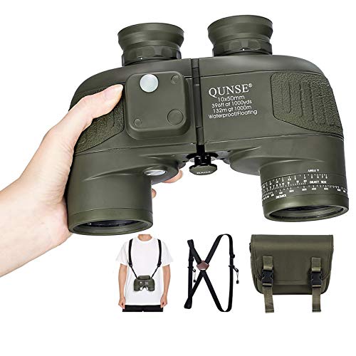 Binoculars with Compass and Rangefinder 10x50 Large Object FMC Lens Clear View BAK4, Marine Binoculars for Adults Fogproof for Navigation Birdwatching Hunting