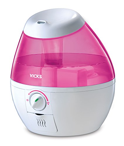 Vicks Mini Filter Free Cool Mist Humidifier Small Humidifier for Bedrooms, Baby, Kids Rooms, Auto-Shut Off, 0.5 Gallon Tank for 20 Hours of Moisturized Air, Use with Vicks VapoPads, Pink