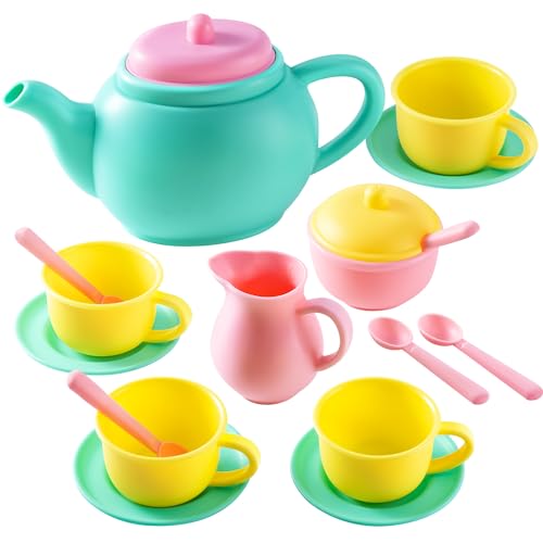 JOYIN 18PCS Pretend Play Tea Party Set Play Food Accessories BPA Free, Phthalates Free, Plastic Tea Set, Mini Kitchen for Kids, Gifts for Toddler Boys Girls Ages 3,4,5,6 Years Old