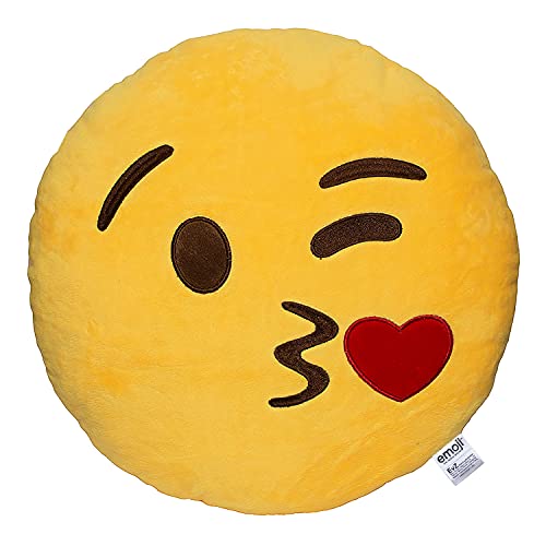 EvZ Emoji Throwingkiss Face Emoticon Cushion Stuffed Plush Soft Pillow, Official Certified, 32cm Yellow