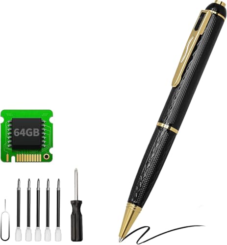 64G Hidden Camera, Mini Camera Pen, 1080P FHD Pen Camera, Nanny Cam with 300 minutes Battery Life, Rechargeable Camera Pen, Small Pocket Cam, Body Camera with Loop Recording, One Button Operation