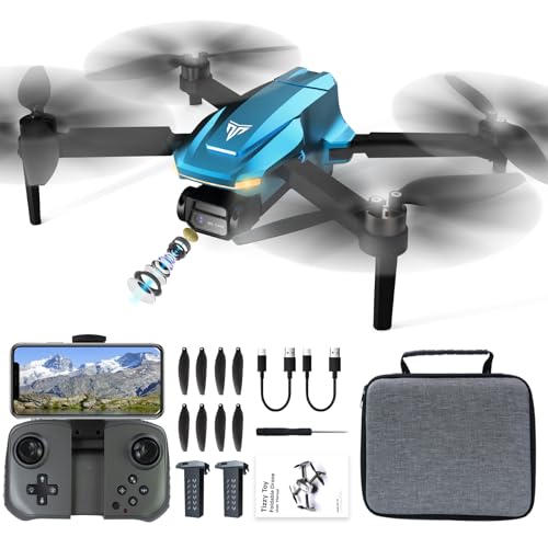 Brushless Motor Drone with 4K FPV Camera, RC Quadcopter with Carrying Case, 36-min Flight Time, Headless Mode, 90° Adjustable Lens, 3 Speed Adjustment, 2 Batteries, Foldable Drone for Adults, Beginners, Christmas gifts - Blue