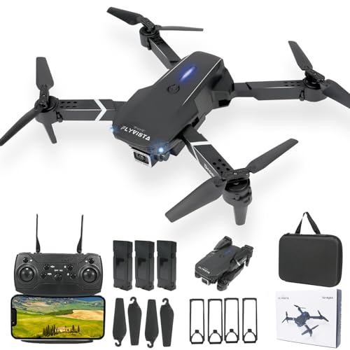 FLYVISTA Mini Drone with Camera for Adults Kids, 1080P WiFi FPV Camera Drone with 3 Batteries, One-Click Take Off/Landing, Altitude Hold, Headless Mode, 360° Flips, 3-Gear Speeds, Emergency Stop, Carrying Case, Toys Gifts for Kids and Adults Beginner