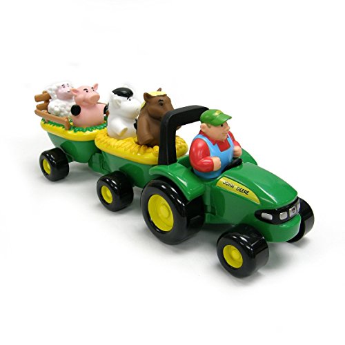 John Deere Animal Sounds Hayride Musical Tractor Toy - Musical Hayride and Farm Animal Toddler Toys - Includes Farmer Figure, Tractor, and 4 Farm Animals - Ages 18 Months and Up