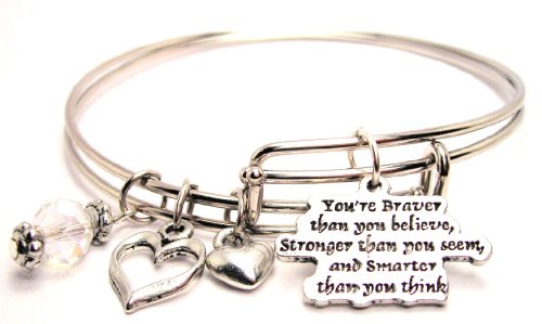 You're Braver Than You Believe Adjustable Wire Bangle Bracelet by ChubbyChicoCharms