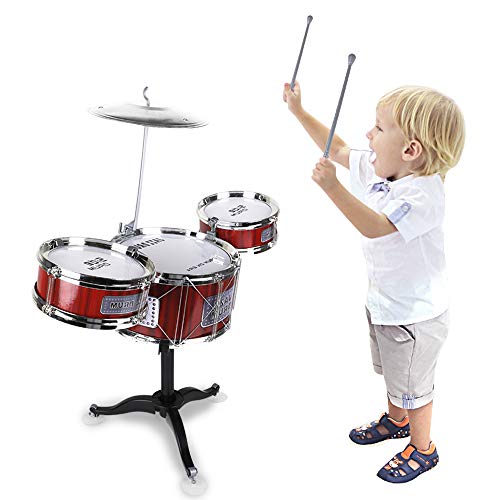 JAFATOY Small Plastic Drum Set Toy for Kids Age 3 - 6 Years Old Toy Musical Instruments Playing Rhythm Beat Toy Great Gift for Boys Girls