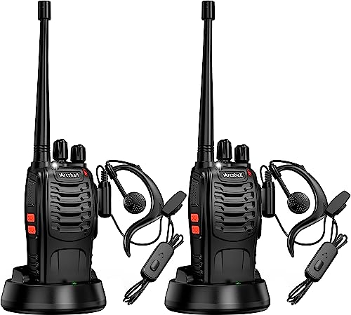 Arcshell Rechargeable Long Range Two-Way Radios with Earpiece 2 Pack Arcshell AR-5 Walkie Talkies Li-ion Battery and Charger Included