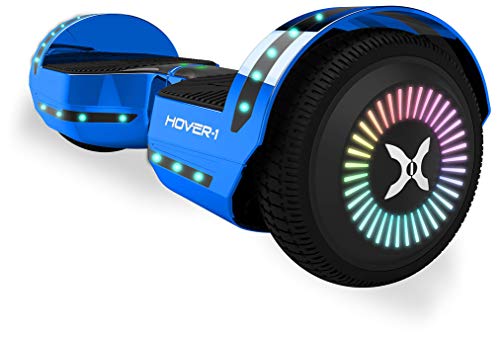 Hover-1 Chrome 2.0 Electric Hoverboard | 6MPH Top Speed, 7 Mile Range, 4.5HR Full-Charge, Built-In Bluetooth Speaker, Rider Modes: Beginner to Expert, Blue