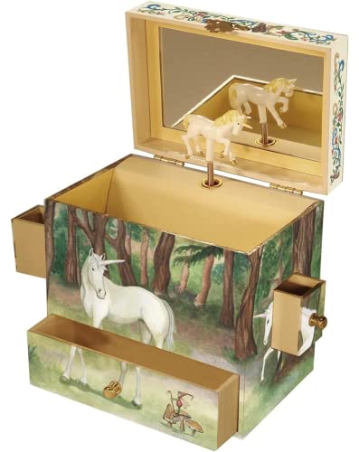 Enchantmints Unicorn Jewelry Box for Girls & Boys – Unicorn Music Box with 4 Pullout Drawers, Glass Mirror, Water Color Art Design - Unicorn Figurine Twirls on The Unicorn Tune*