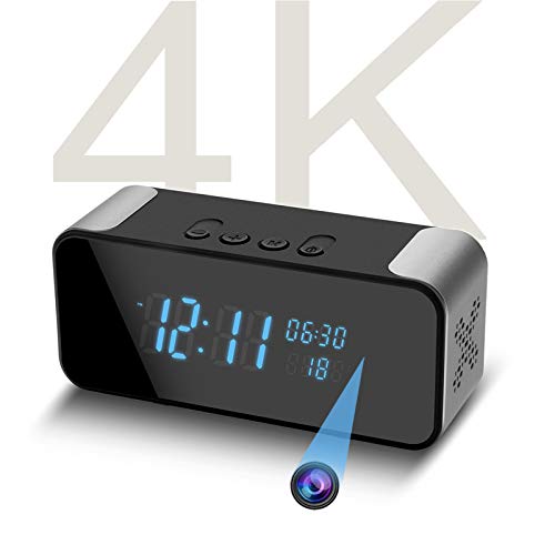 Pragovle WiFi-Hidden-Spy-Camera, Alarm Clock with Bluetooth Speaker 1080P/2K/4K Full HD Nanny Cam with Night Vision and Motion Detection Alarm, Security Recording with Phone App for Outdoor/Home