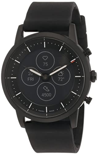 Fossil Men's 42mm Collider Stainless Steel and Silicone Hybrid HR Smart Watch, Color: Black (Model: FTW7010)