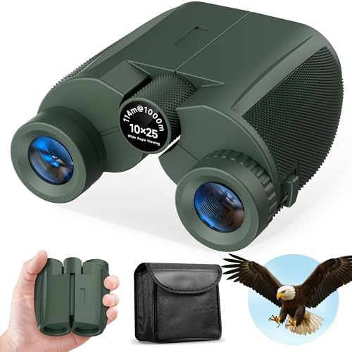 Leacco 10x25 Compact Binoculars for Adults and Kids, Large View Waterproof Small Binoculars with Low Light Vision BAK4 Prism FMC Lens for Cruise Ship Bird Watching Travel Sightseeing Concert Hunting
