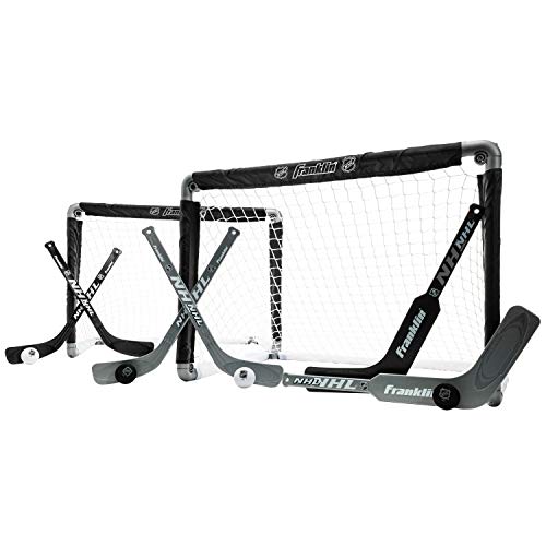 Franklin Sports NHL Mini Hockey Goal Set of 2 - Black - Includes Mini Hockey Goals, 4 Sticks, 2 Goalie Sticks, and 4 Foam Balls