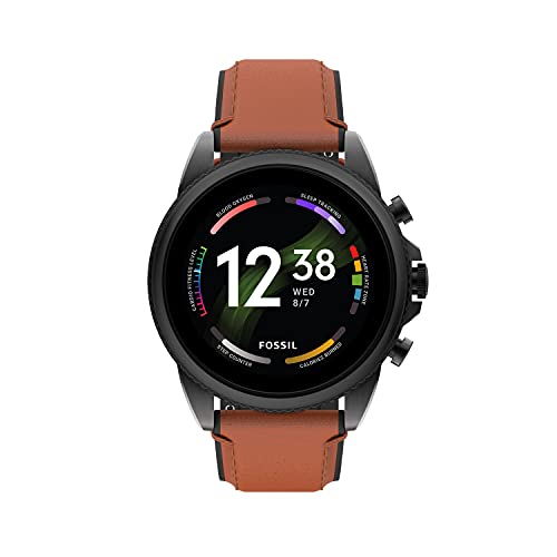 Fossil Men's Gen 6 44mm Stainless Steel and Leather Touchscreen Smart Watch, Color: Black, Brown (Model: FTW4062V)