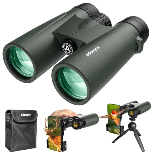 Adorrgon Binoculars 12x42 HD Binoculars for Adults High Powered with Phone Adapter, Tripod and Tripod Adapter - Large View Binoculars with Clear Low Light Vision - Binoculars for Bird Watching Cruise