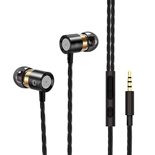 in-Ear Earphones, Licoers Universal 3.5mm Wired Metal Earbuds Nylon Wire in Ear Headphones with Mic and Case Bass Stereo Noise Isolating Ear Buds Inear Earphones (Black 02)