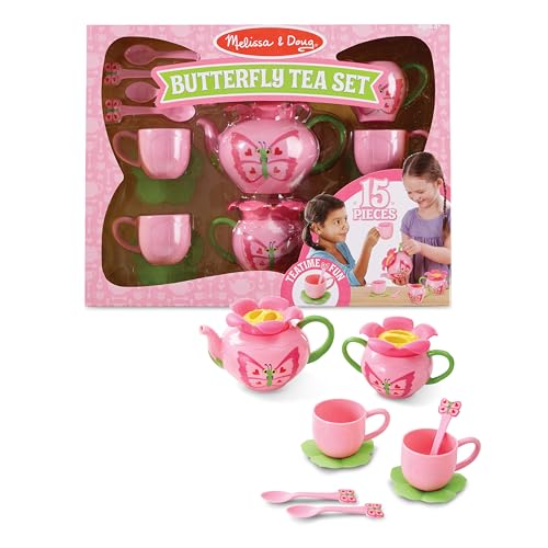 Melissa & Doug Sunny Patch Bella Butterfly Tea Set (15 pcs) - Play Food Accessories