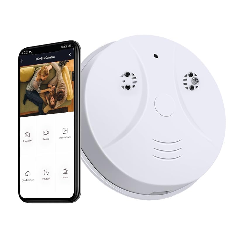 KDNRHE 2024 New 1080P Camera Detector, No Audio, WiFi Security Camera with Smoke Detector Surveillance Camera with Motion Detection and Night Vision, for Home Office Bedroom
