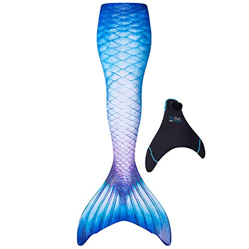 Fin Fun Limited Edition Wear-Resistant Mermaid Tail for Swimming, Kids and Adults, Monofin Included, for Girls and Boys, Blue Lagoon, Youth 10
